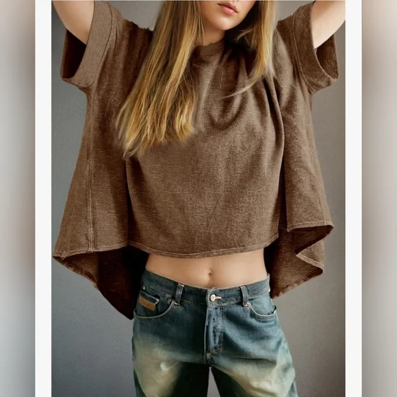 Brown  Oversized Loose Fit Women's Tee - Picture 3 of 5